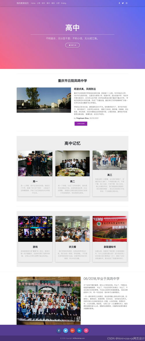 我的学习经历 · 个人博客模板（7页面）